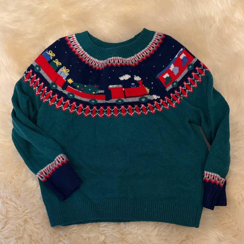 Mini Boden Festive Train Sweater - Green and Red